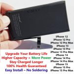 Battery Replacement for iPhone 12 13 14 15 Pro Max Mini Plus WITH BATTERY HEALTH